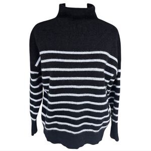 Magaschoni Black White Striped Long Sleeve Cashmere Turtleneck Sweater Size S